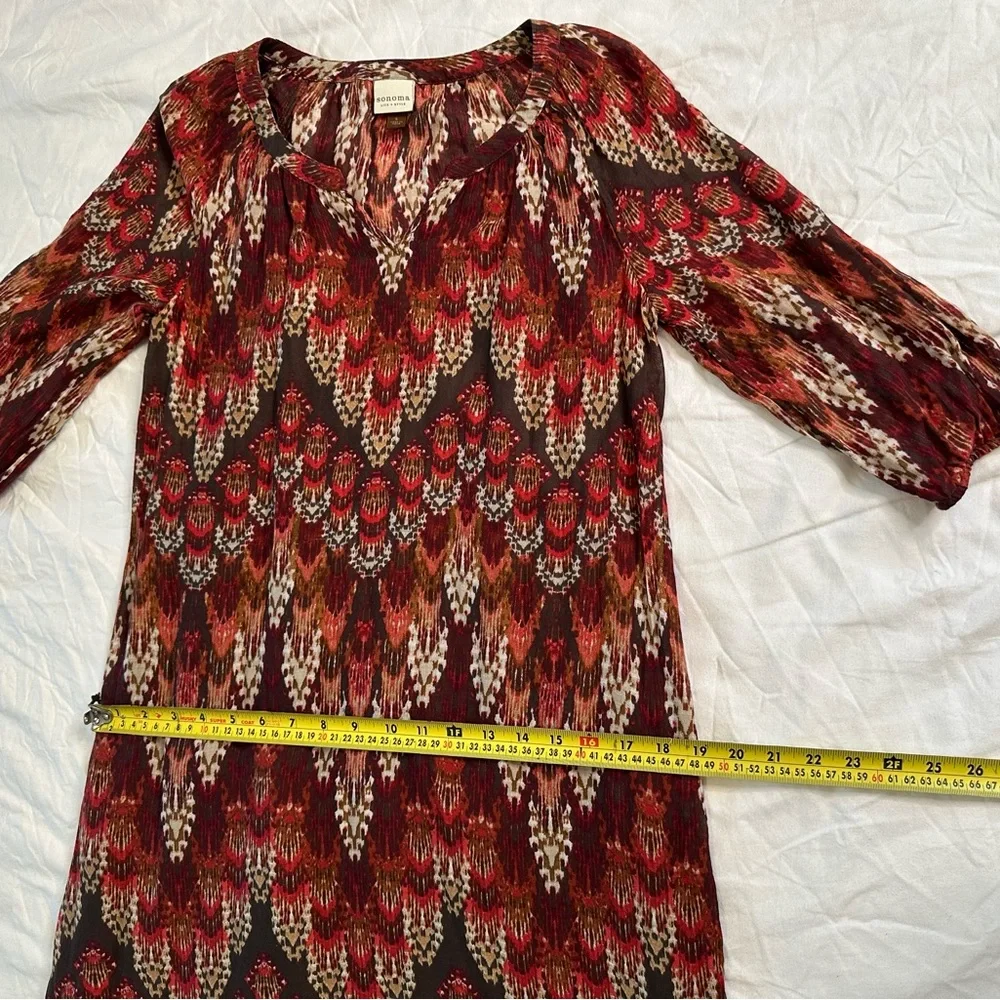Sonoma Life + Style Boho Ikat Print Cotton Tunic Dress Red Brown 3/4 Sleeve Sz S - Picture 12 of 12